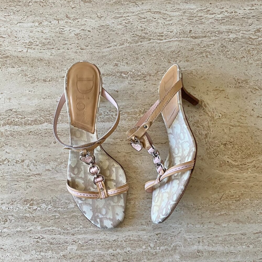 Vintage Dior Trotter Heart Chain Kitten Heel Sandals